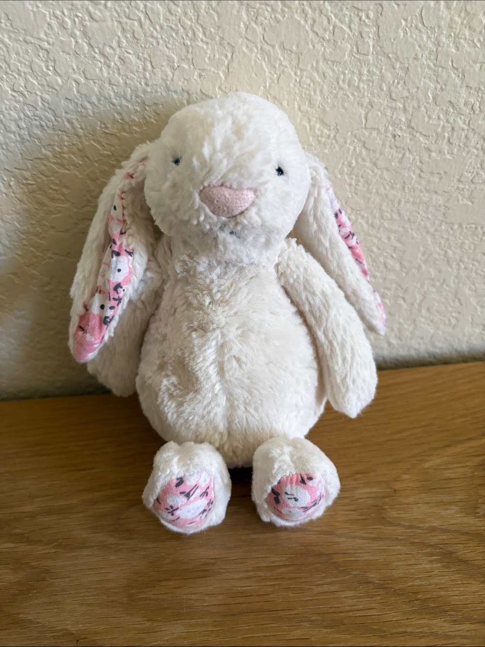 Jellycat White Bunny Stuffed Animal with Pink Accents - Kids Toy